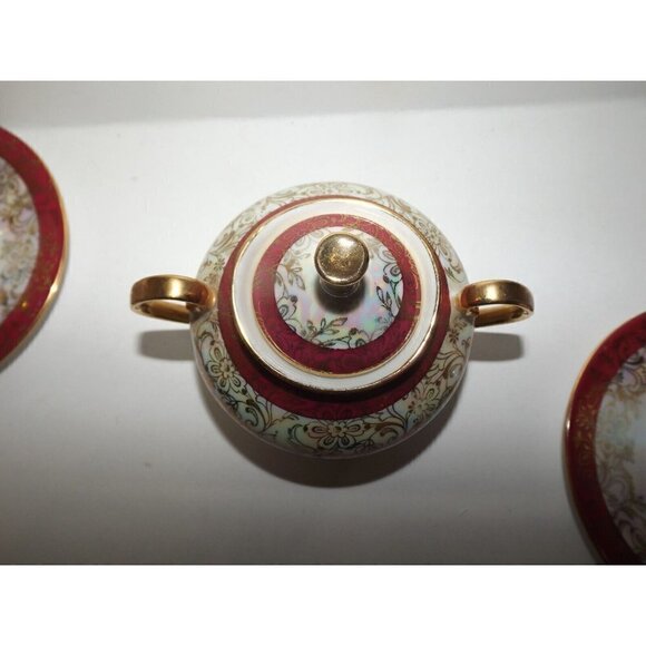 Porzellanmalerei Parbus Demitasse Set for Two - 8 Pieces Gold Trim Floral 1914 - Picture 6 of 11